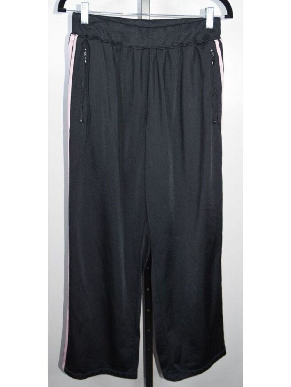 Adidas Track Pants SZ XL Black Pink Stripe Athletic Straight Leg Joggers